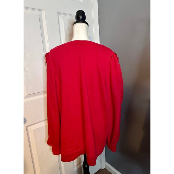 Crown & Ivy top 2x Red Pullover Womens Long Sleeve With Ruffled sleeve - Picture 4 of 6
